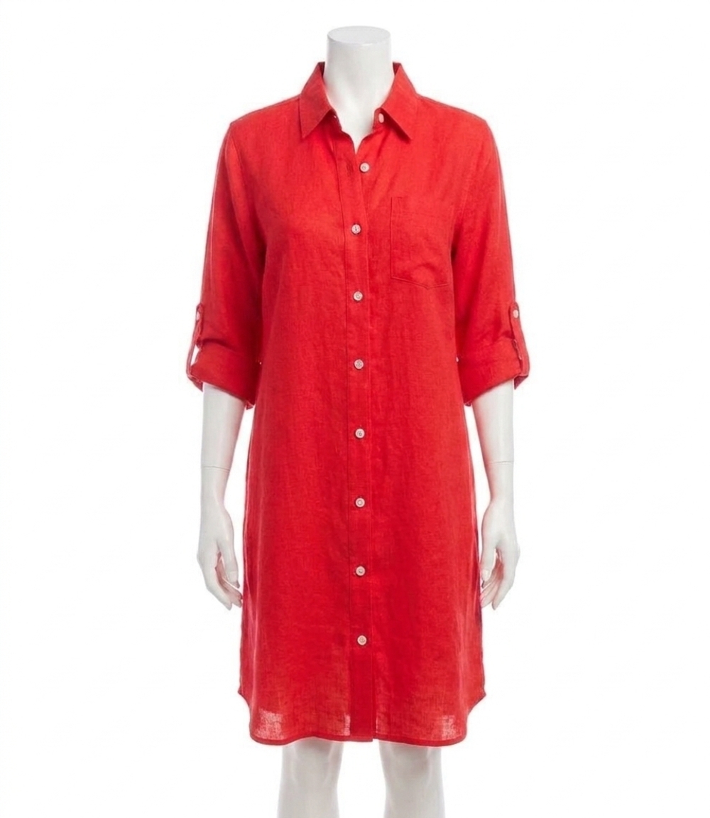 NEW KAREN KANE linen shirtdress in cherry